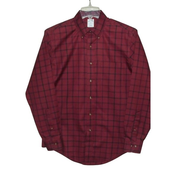 Brooks Brothers Shirt Mens Medium Slim Fit Non-Iron Burgundy &Black Plaid Button - Picture 1 of 11